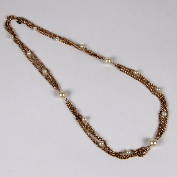 Vintage Emmons Gold-Tone Chain & Faux Pearl Necklace 23" - Picture 6 of 8